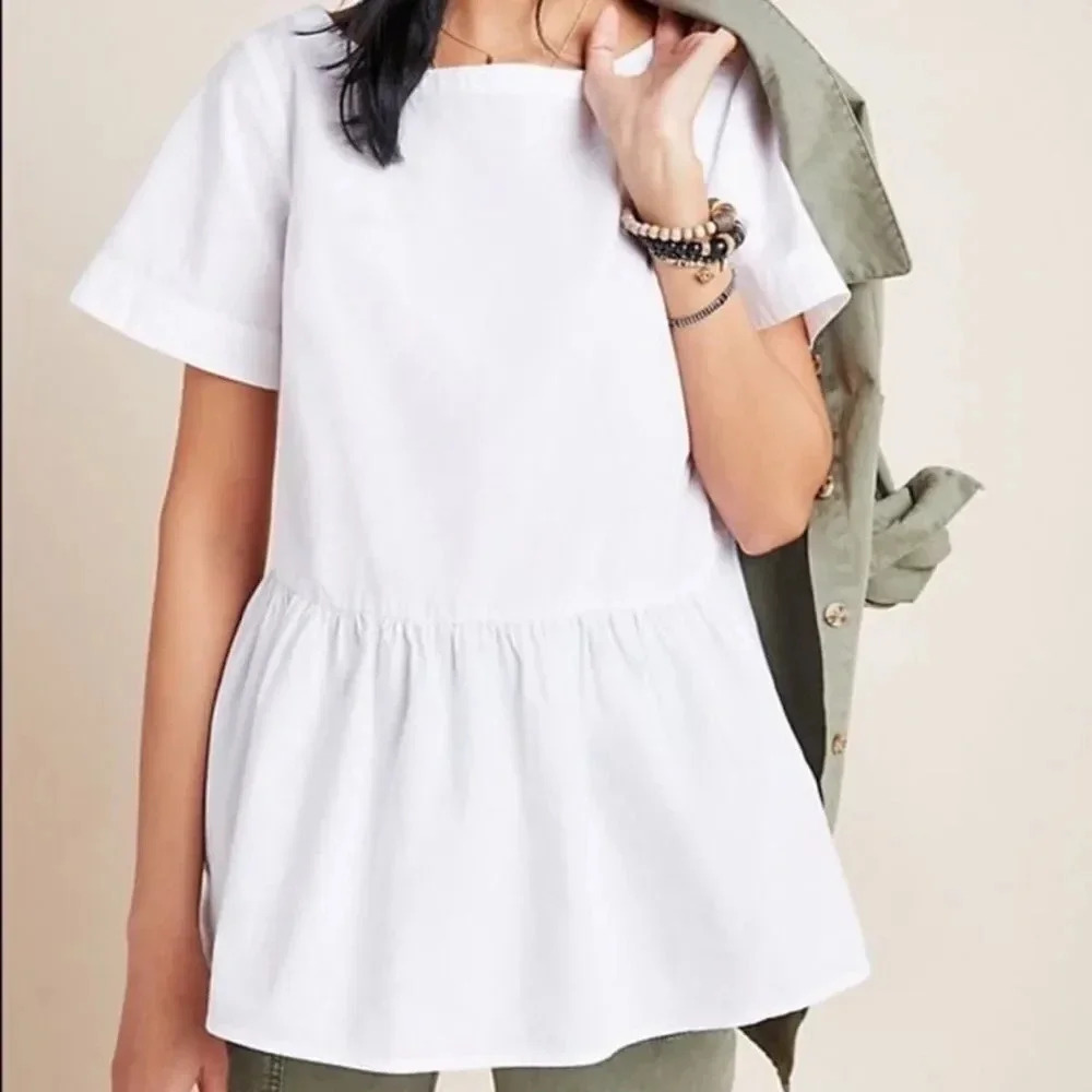 ANTHROPOLOGIE MAEVE Darla White Poplin‎ Oversized Swing Top